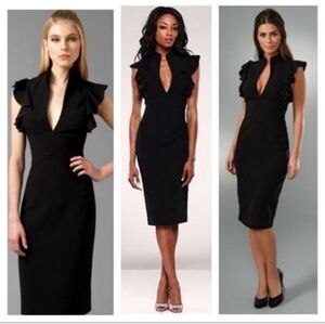 Black Halo Eva Ruffle Plunge Dress Size 6